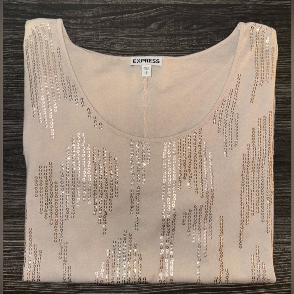 Express Light Beige Sequin Blouse